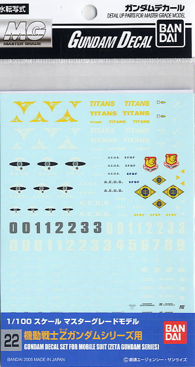 4573102611352 GUNDAM DECAL 22 MG MULTIUSE - ZETA