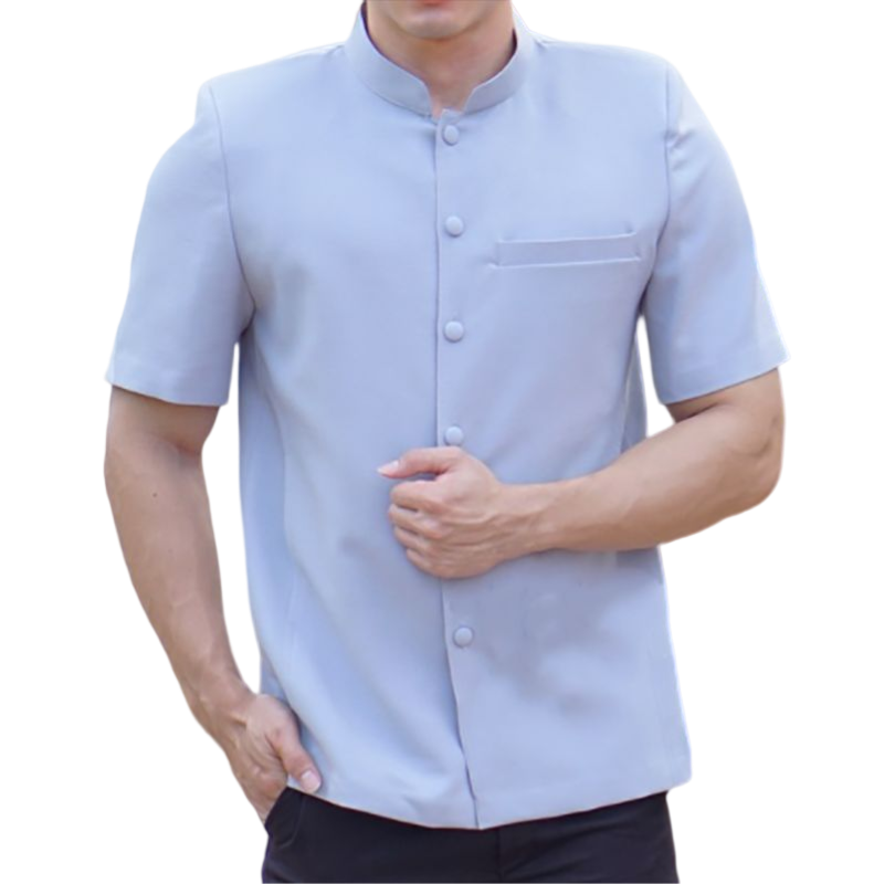 kudapy เสื้อผ้าไหมคอพระราชทาน คอจีนสีดำ ,สีเทา,สีเขียวพาสเทล,สีฟ้าอมเขียว เสื้อผ้าไทยผู้ชาย คอเชิ้ต