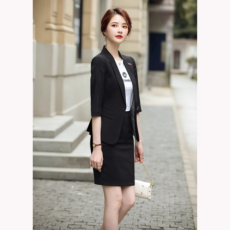 kudapy ชุดสูททำงานผู้หญิงสีดำแขนสามส่วนพร้อมกระโปรง