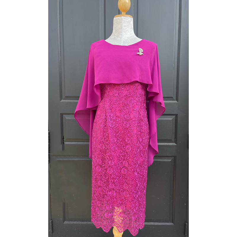 kudapy เดรสสั้นสสีชมพูอมส้ม/สีม่วง ลูกไม้เกรดPremium ดอกเด่นชัดปักเลื่อมสวยสะดุดตาและหรูหรากับ ทรงแขนปีกนางฟ้า