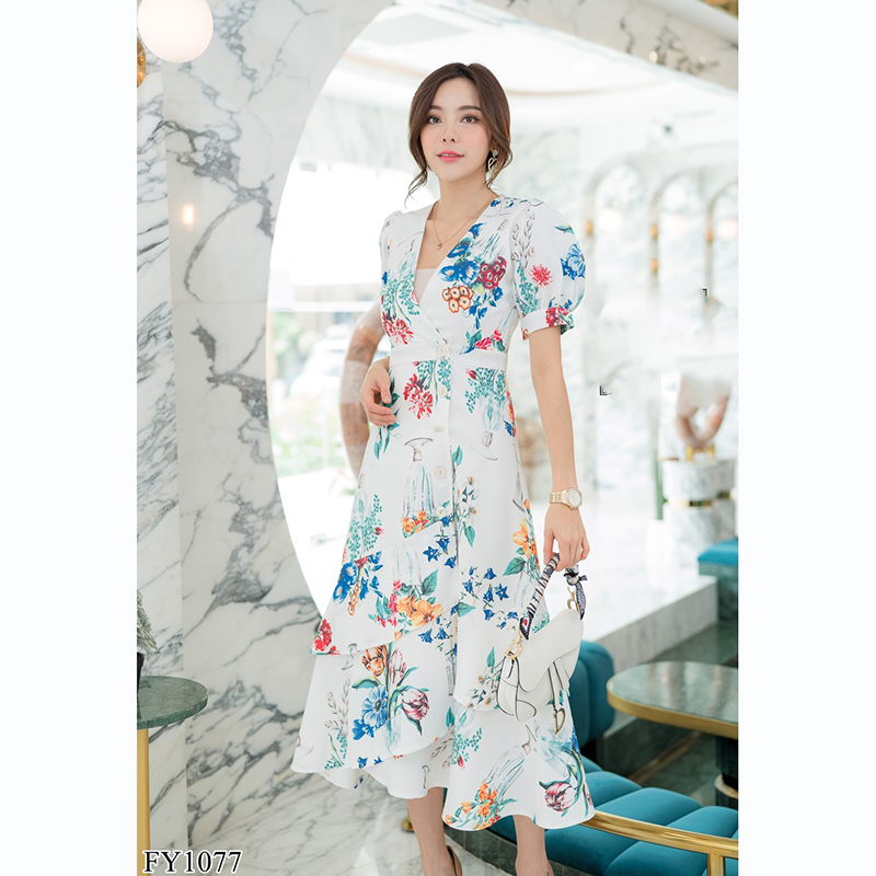 kudapy เดรสยาวสีชมพู/สีขาว ป้ายหน้าหางปลาสวยดูดีใส่สบายมากๆ