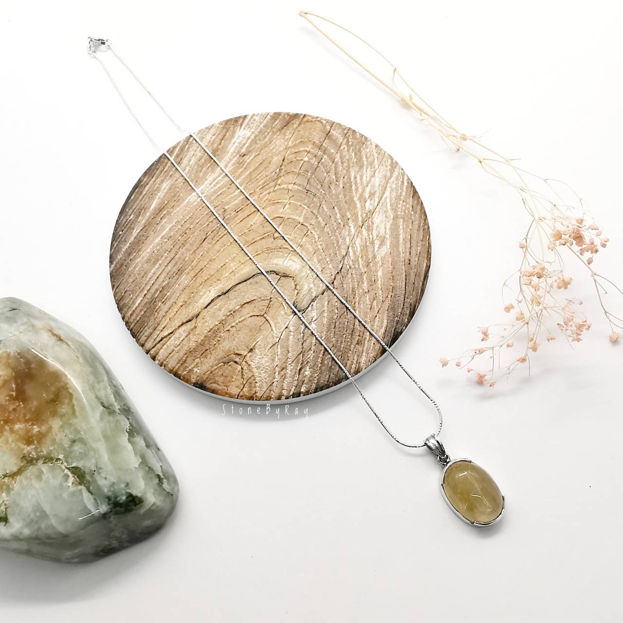 สร้อยคอเงินจี้เงินหินไหมทอง Rutilated Quartz