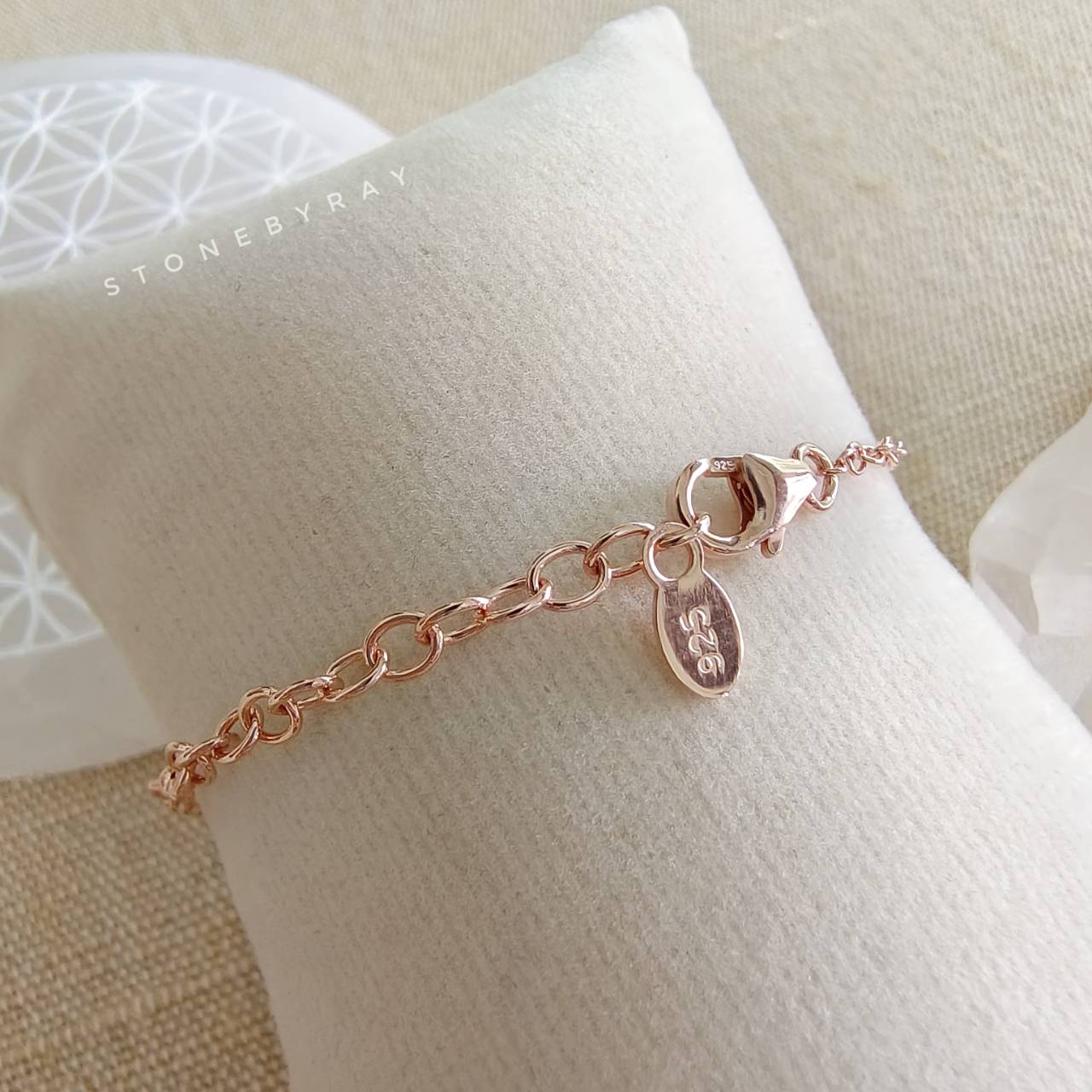 สร้อยข้อมือเงินชุบพิ้งโกลด์หินเรนโบว์มูนสโตน Rainbow Moonstone