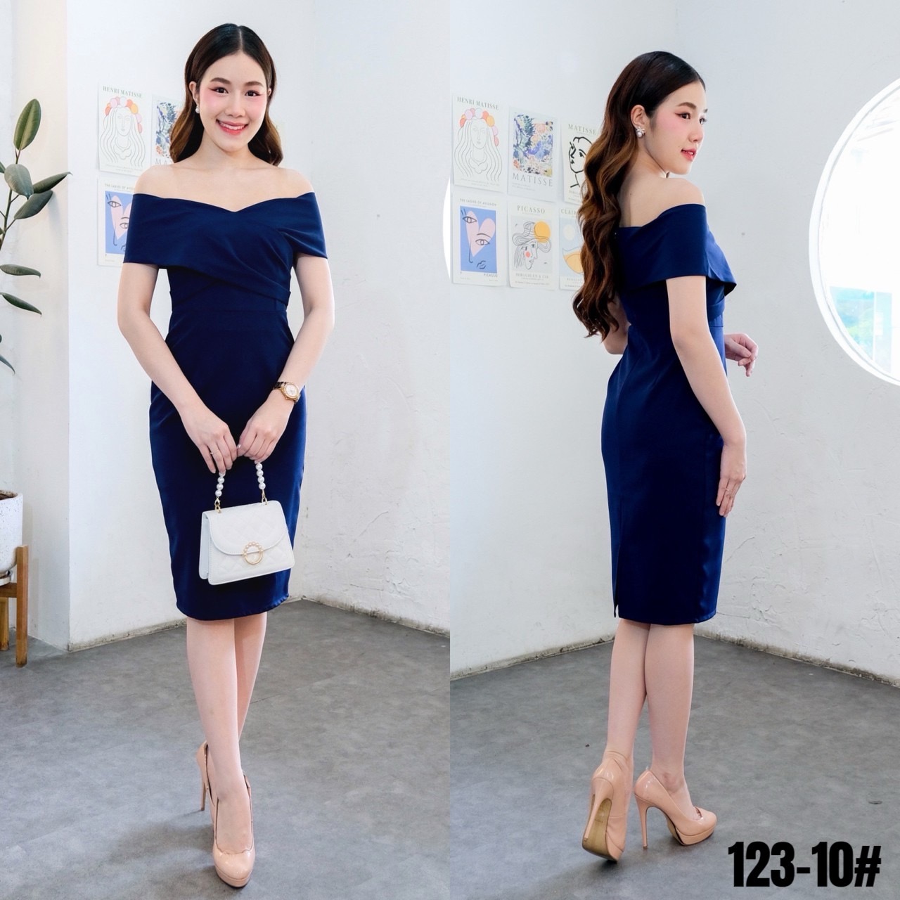 kudapy เดรสเปิดบ่าแถบใหญ่ จับจีบข้างอก กระโปรงสอบ ผ่าหลัง เรียบแต่เก๋ ใส่ง่าย