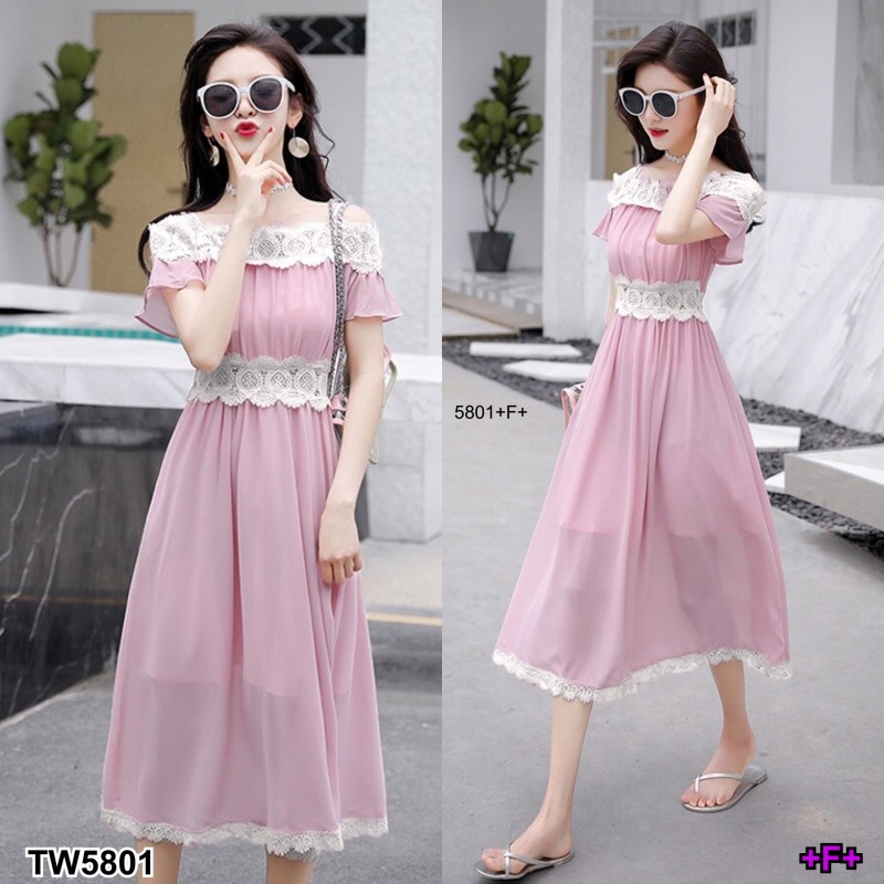 kudapy เดรสตัวยาวสีขาว ชมพู ดำ แดง เหลือง สายเดี่ยว2เส้น ดีไซน์ปาดไหล่ ผ้าชีฟอง ปาดไหล่ลูกไม้ถักทออย่างละเอียด