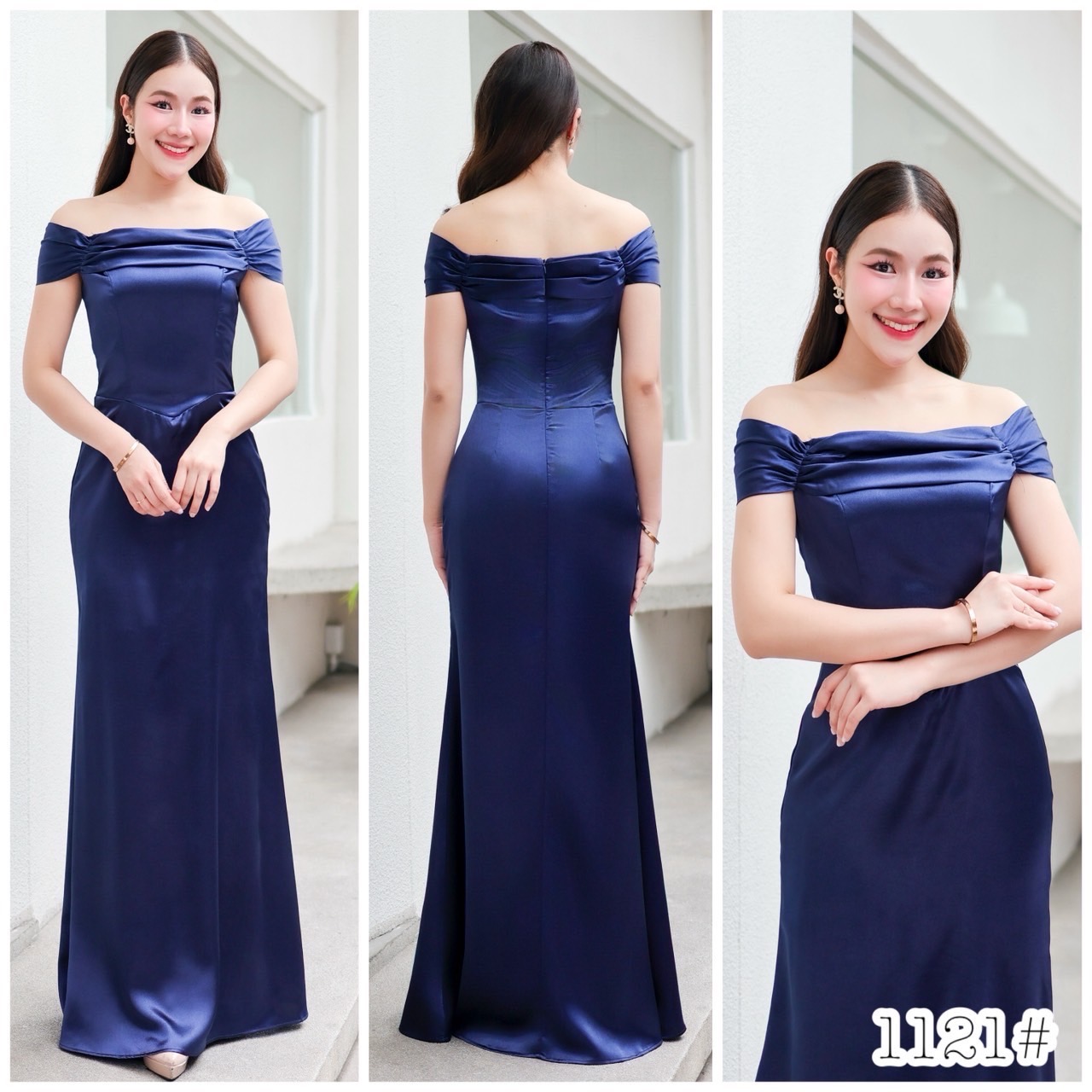 kudapy เดรสผ้าดัชเชสซาตินรุ่นใหม่ค่ะ ดีเทลเปิดบ่า เย็บจีบแขนตุ๊กตา Topทรงคอเซต เอววี