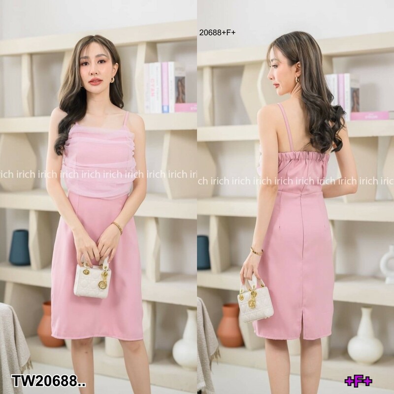 kudapy เดรสสั้น สายเดี่ยว อกแต่งผ้าตาข่าย สม็อกอกหลัง ผ้าซาร่า งานเเพทเทิรน์สวย ใส่ออกมาสวย ใส่เที่ยว ใส่ออกงานได้