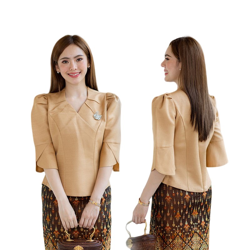 kudapy เสื้อออกงานสีขาว/สีม่วง/สีน้ำตาลอ่อน/สีดำ งานผ้าไหมฝรั่งเศสสีพื้น อัดกาวให้ทั้งตัว ทรงสวยตามแบบ การตัดเย็บเนียบ ทรงสวย ใส่สวยทุกรูปร่าง