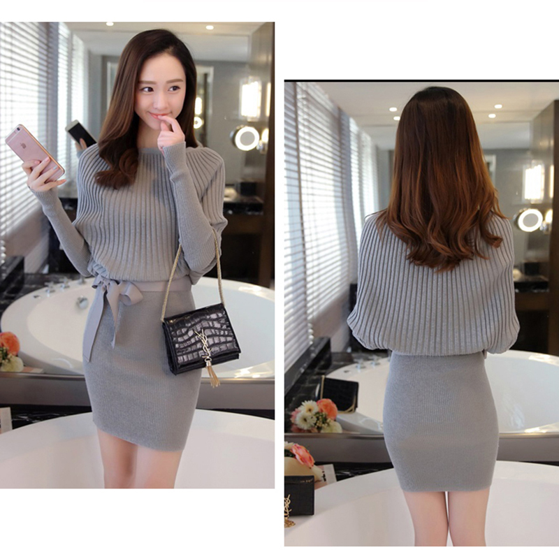 kudapy ชุดเดรสแฟชั่นกันหนาว สีดำ/ สีเทา คอกลมปิดคอแขนยาว เหมาะกับหน้าหนาว หรือคนทำงานออฟฟิศก็สวยดูดี