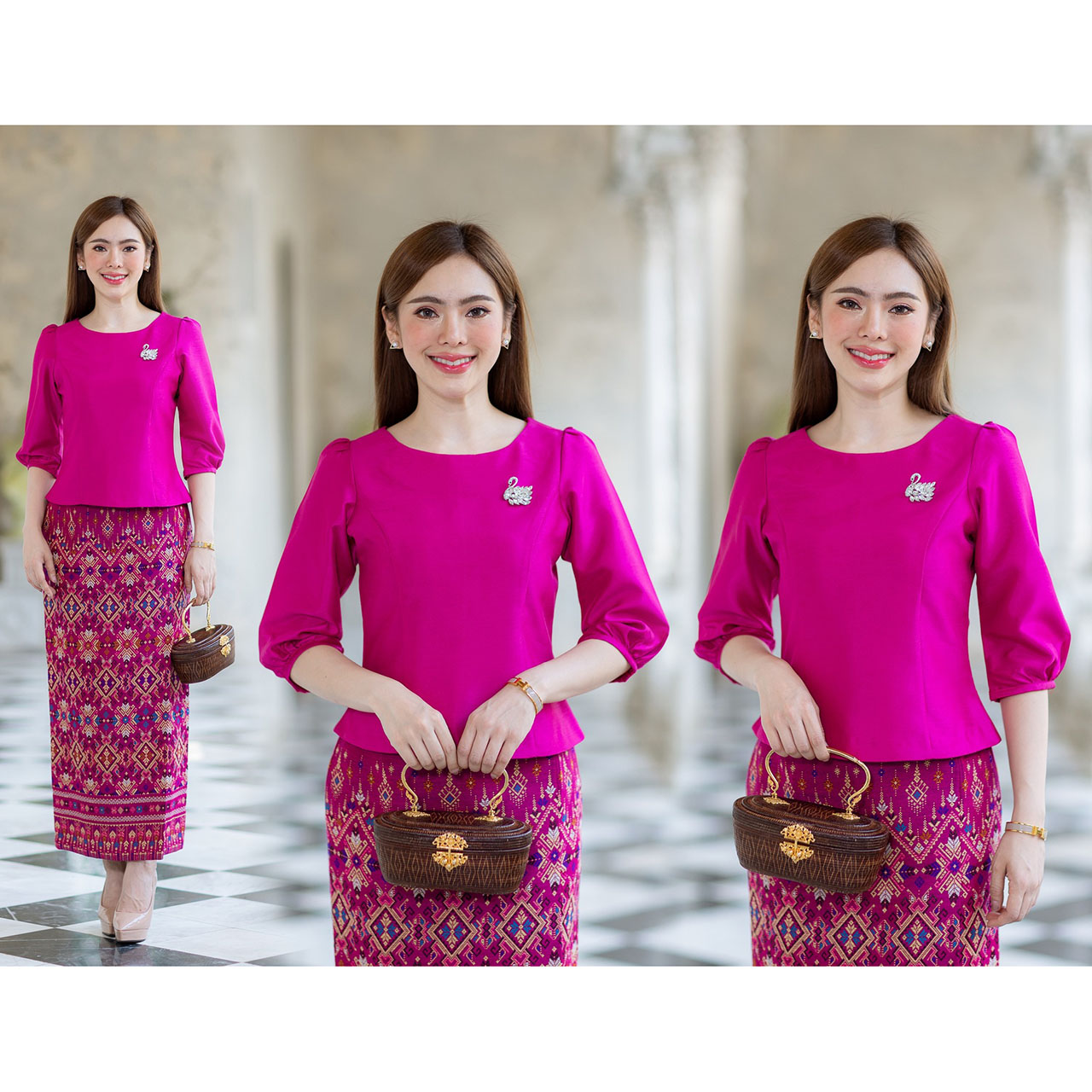 kudapy เสื้อผ้าไหม4เส้น ทุกสีใส่แล้วขับผิว ดูดีมีออร่า เนื้อผ้าทอ เนื้อเบาสบาย ใส่สบายผิว มีลายเส้นในตัว ใส่คู่กับ ผ้าไทยลายแพรวา (เฉพาะเสื้อ)