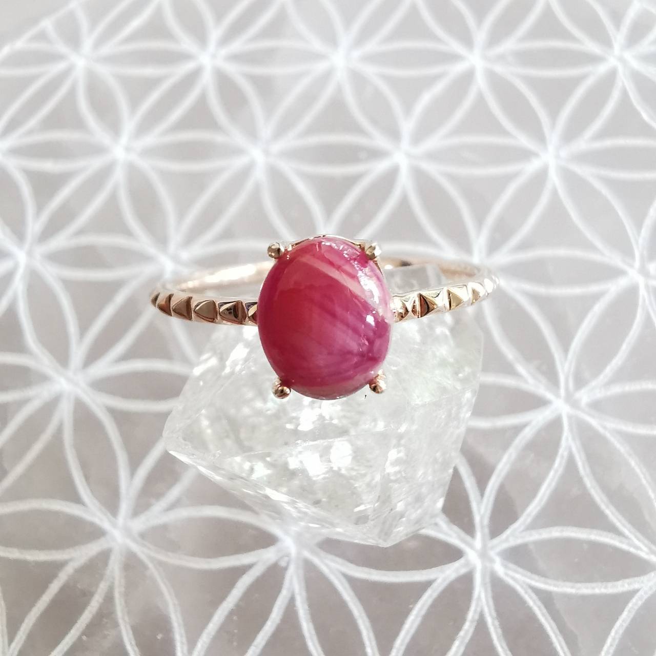 แหวนเงินชุบพิ้งโกลด์พลอยทับทิม Ruby