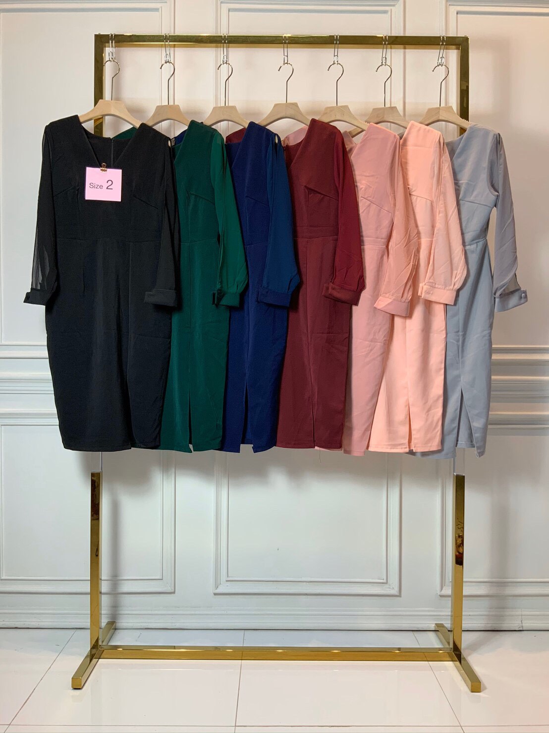 kudapy ชุดเดรสสั้นใส่ออกงานคอวี แขนยาวผ่าข้าง ผ้าฮานาโกะ สีฟ้า