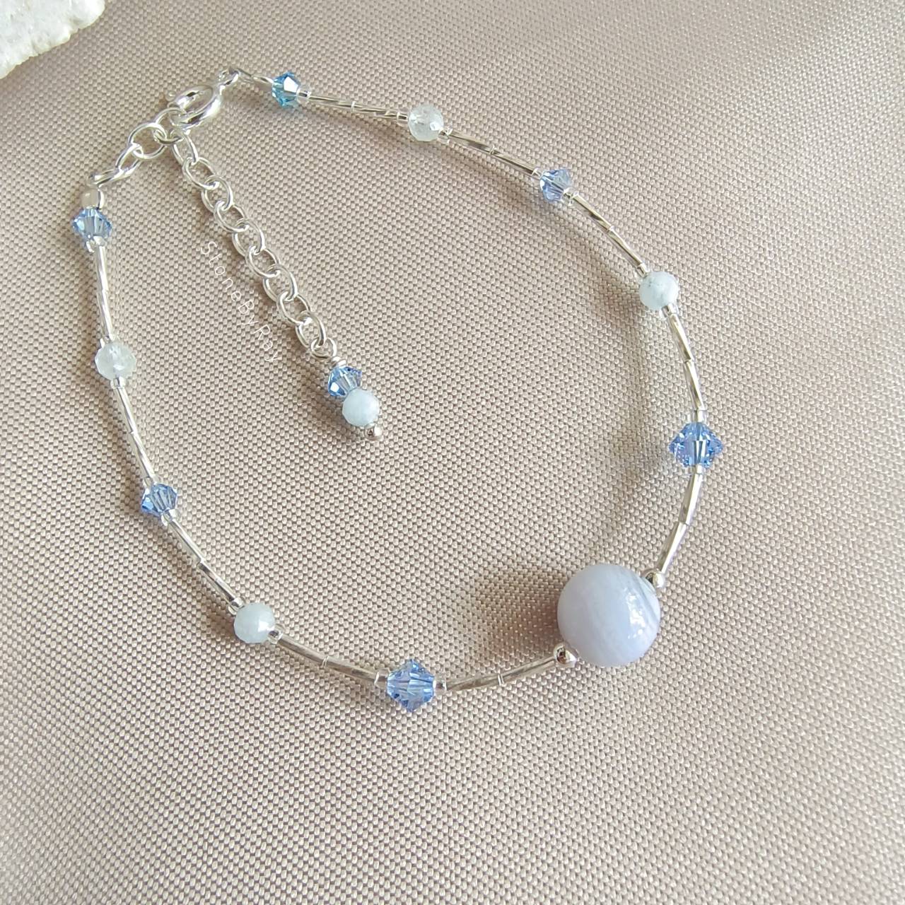 Setสร้อยคอเงินหินบลูเลสอาเกต Blue Lace Agate