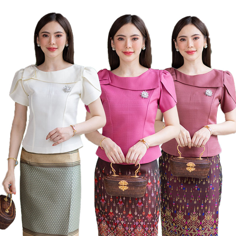 kudapy เสื้อสีขาว/สีชมพู/สีม่วงอมแดง งานผ้าไหมฝรั่งเศสสีพื้น อัดกาวให้ทั้งตัว ทรงสวยตามแบบ การตัดเย็บเนียบ ทรงสวย ใส่สวยทุกรูปร่าง (เฉพาะเสื้อ)