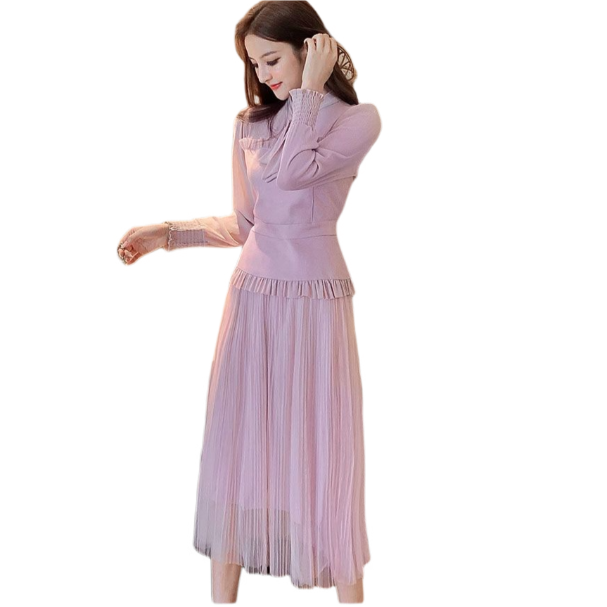 ชุดเซ็ทเสื้อและกระโปรงสีชมพู คอผูกโบว์ ใส่คู่หรือใส่แยกชิ้นได้ค่ะ L