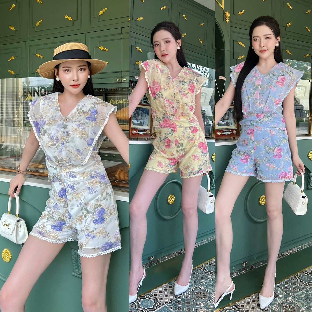 kudapy set เสื้อ+กางเกง งานปัก แต่งฉลุ ผ้าดีมาก ใส่สบาย เรียบหรูไฮโซ ใส่เที่ยว ใส่ชิว
