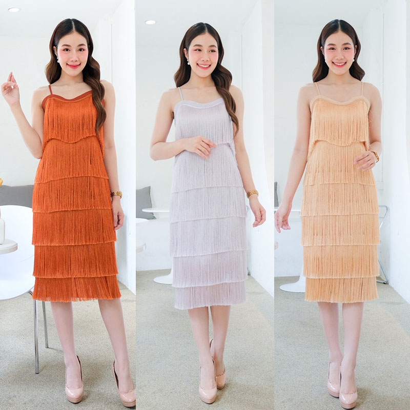 kudapy เดรสสั้นสีทองไข่ไก่/สีเทา/สีส้มอิฐ สายเดี่ยวทรงตรง ช่วงบ่าปรับไหล่ได้ เนื้อผ้าไหมญี่ปุ่น เงาลื่น ทอแน่นไม่ร่วงหลุด