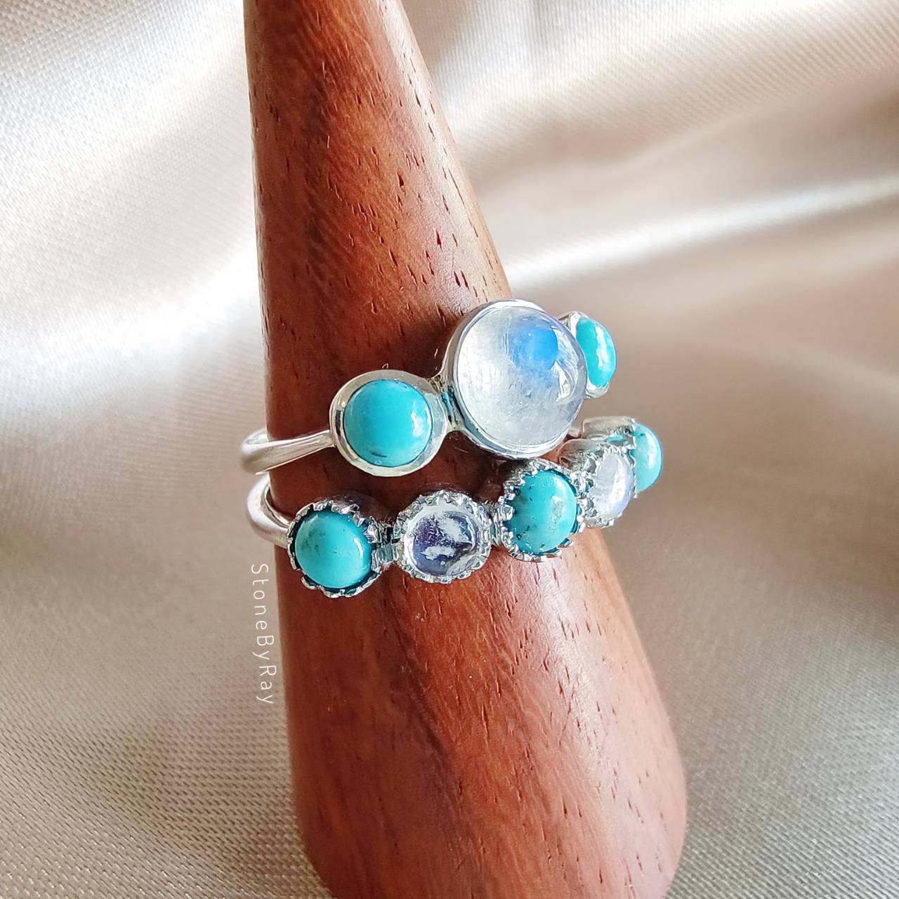 แหวนเงินหินมูนสโตนเทอร์ควอยส์ Moonstone+Turquoise