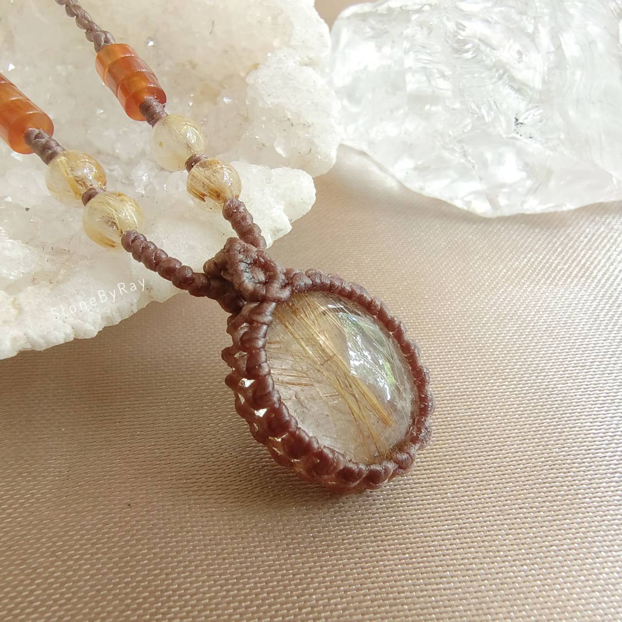 สร้อยคอเชือกถักจี้หินไหมทอง Rutilated Quartz