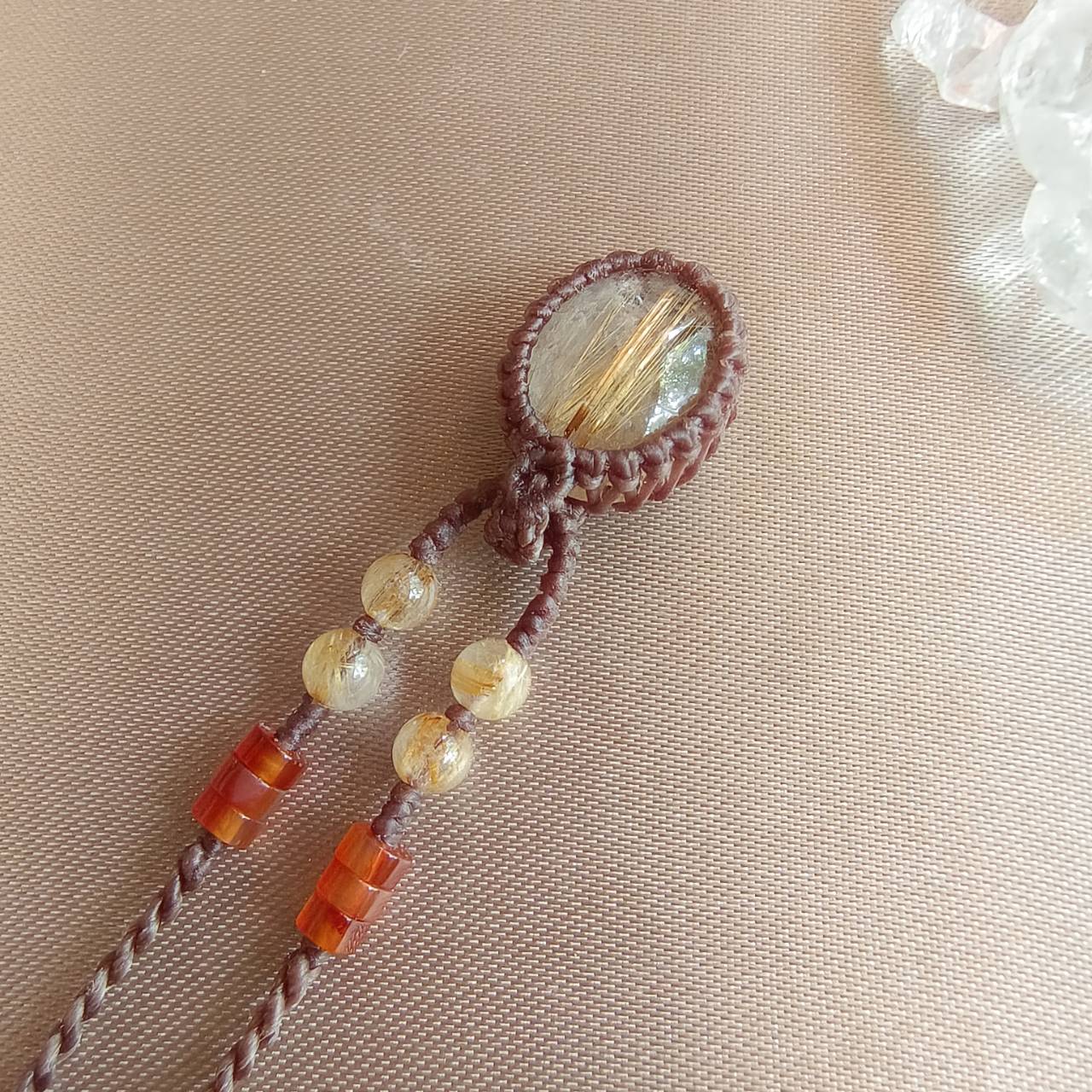 สร้อยคอเชือกถักจี้หินไหมทอง Rutilated Quartz