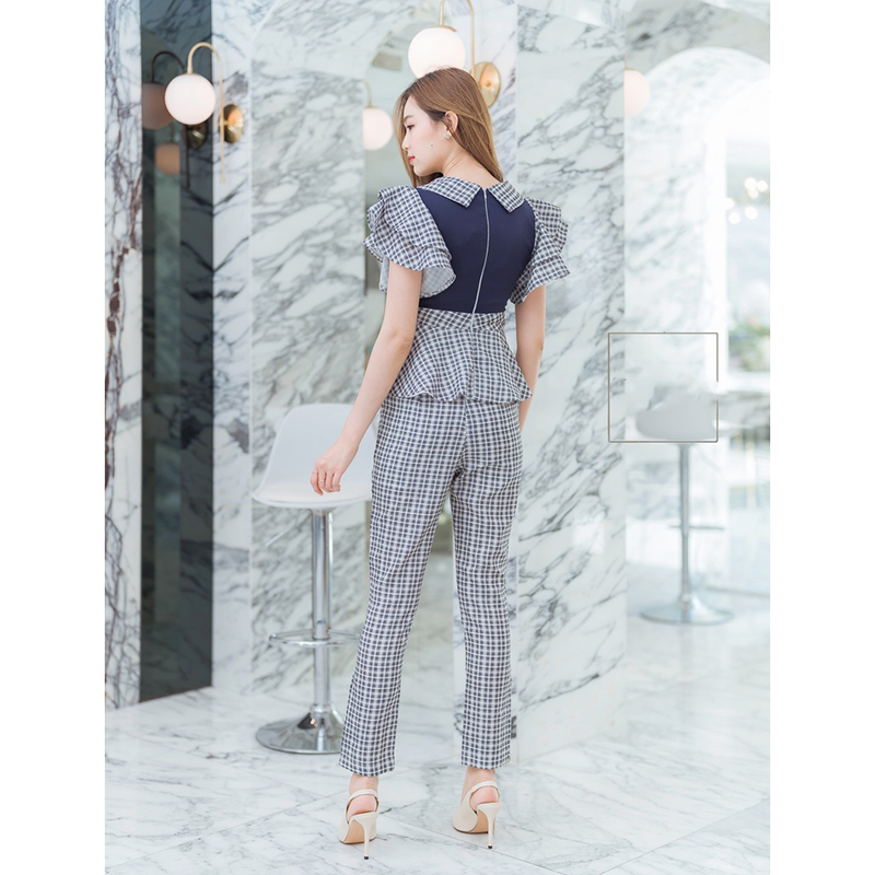 kudapy เซทเสื้อสกอต+กางเกงขายาวลายสกอตสีดำ/สีส้ม