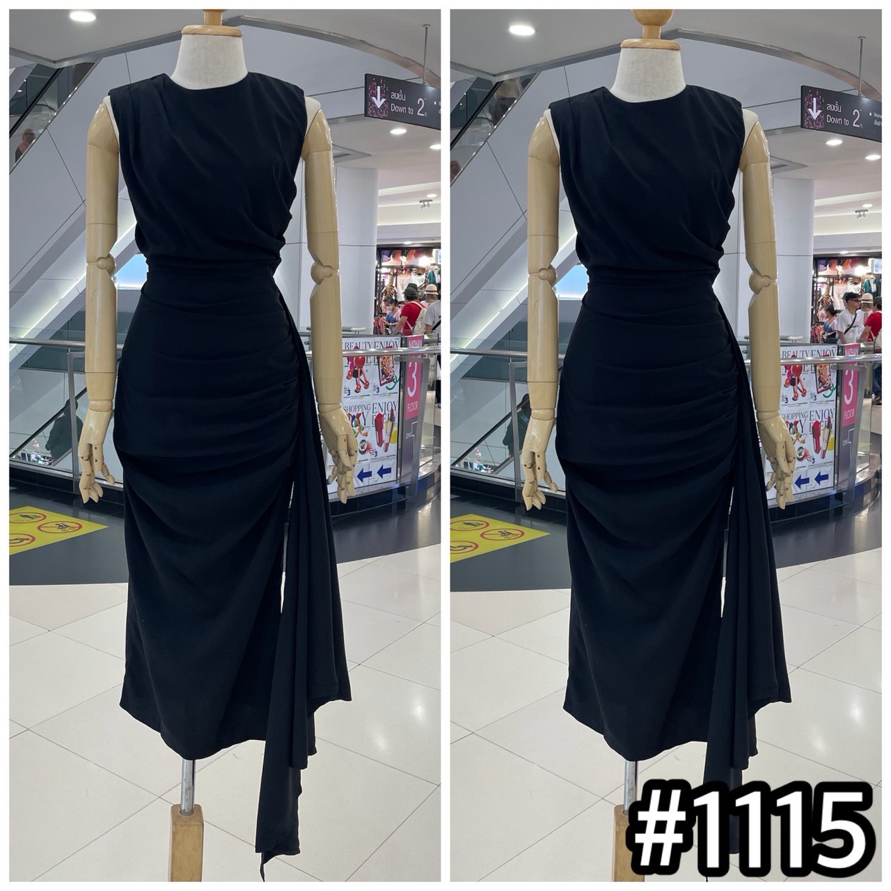 kudapy เดรสยาว ออกงานสุดพริ้ว แขนกุด ซิปหลังยาว บ่าเสริมฟองน้ำ กระโปรงสอบจับจีบเดรป ทิ้งชาย ผ่าด้านข้าง