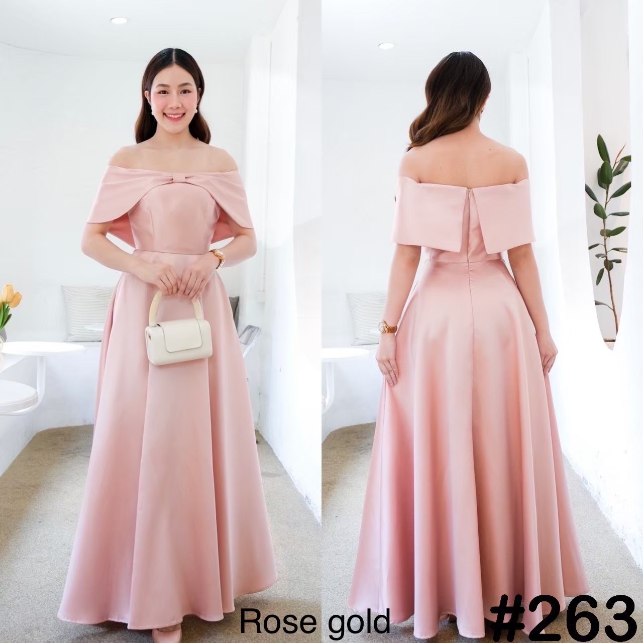 kudapy Maxi เดรสยาว เจ้าหญิง เปิดบ่า ดีเทลอกโบว์ใหญ่ กระโปรงบาน ลุคหวานๆ พรางแขน โชว์เอวสับๆ