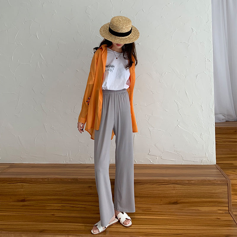 kudapy กางเกงแฟชั่นขายาว เอวยางยืดแบบผ้ามีเท็กเจอร์ลายผ้าลายตรงเนื้อผ้ายืดหยุ่นจึงสวมใส่สบาย