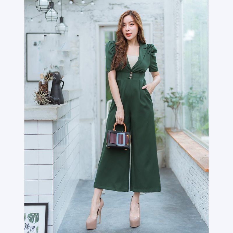 kudapy จั๊มสูทขายาวสีฟ้า,ชมพู,เขียว คอปกใส่แล้วสวยดูดีน่ารักมากๆ