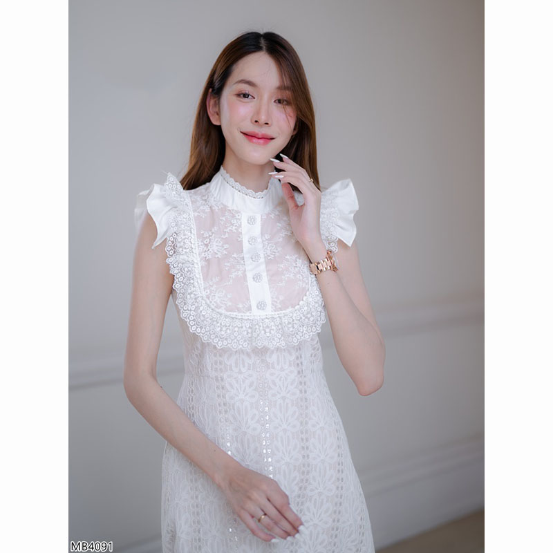 kudapy เดรสยาวสีขาว/สีดำ ลูกไม้กระโปรงบานยาว ลายดอกไม้เต็มชุด ซิมหลังใส่ออกงาน ใส่เที่ยวสวยดูดีมากๆ