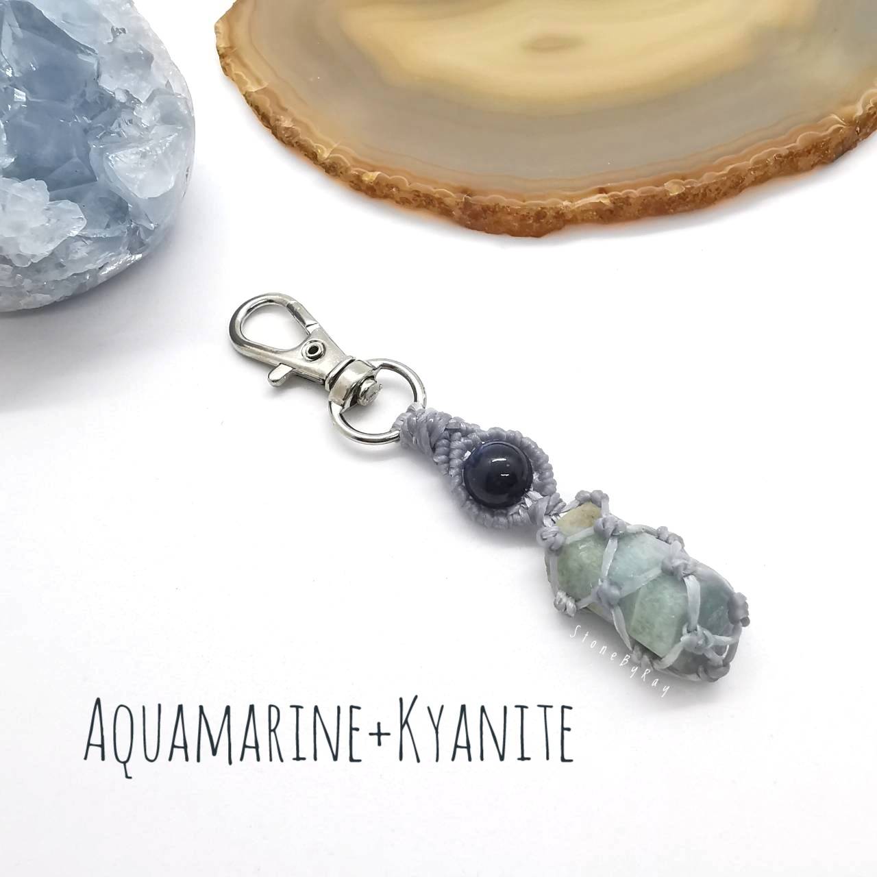 พวงกุญแจหินอความารีน+ไคยาไนท์ Aquamarine+Kyanite