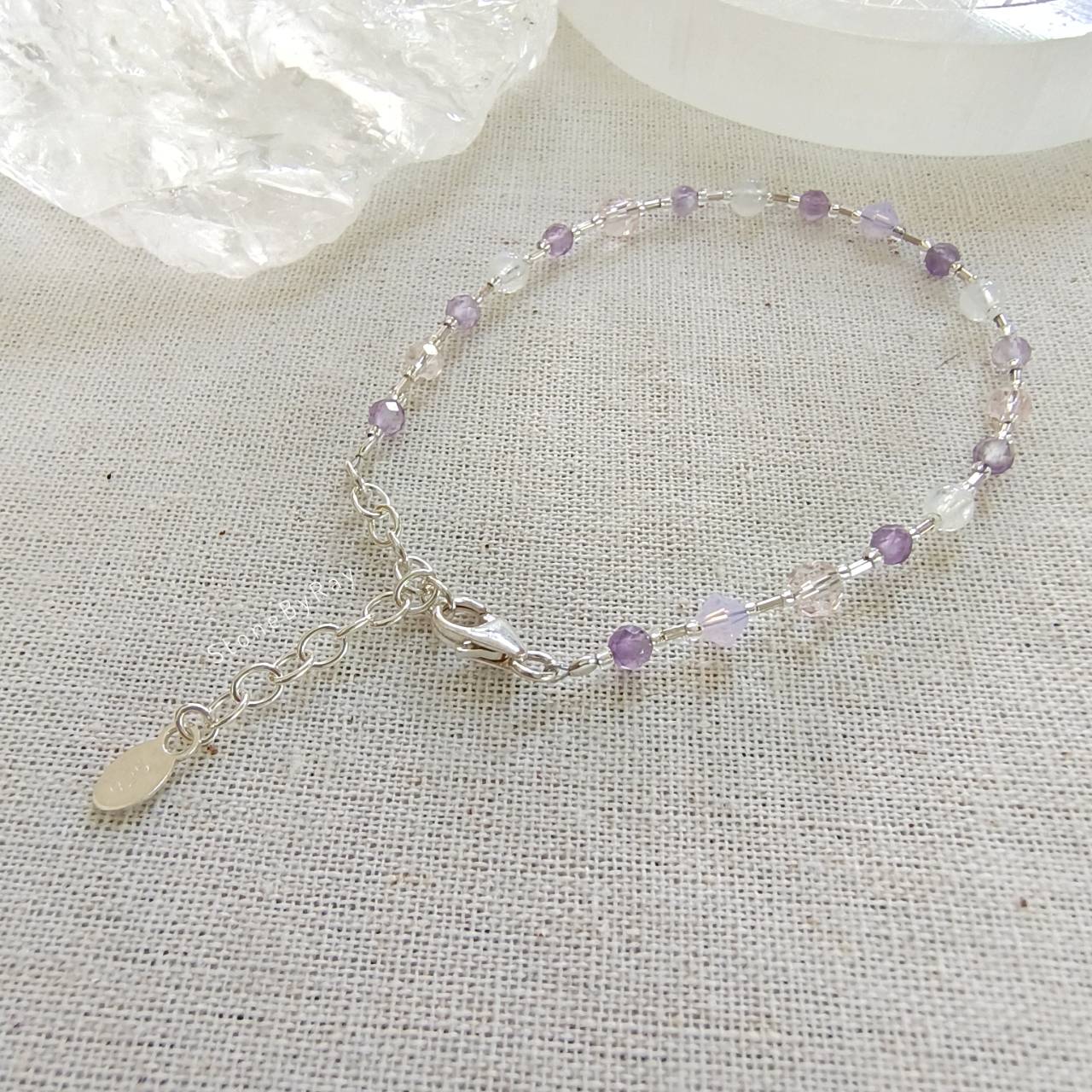 สร้อยข้อมือเงินหินอเมทิสต์กับมูนสโตน Amethyst+Moonstone