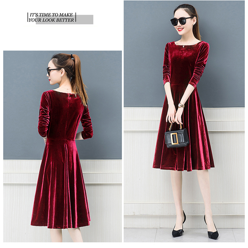 kudapy เดรสสั้นสีแดงเข้ม ผ้ากำมะหยี่ คอกลม แขนยาว กระโปรงทรงเอ สวยดูดี