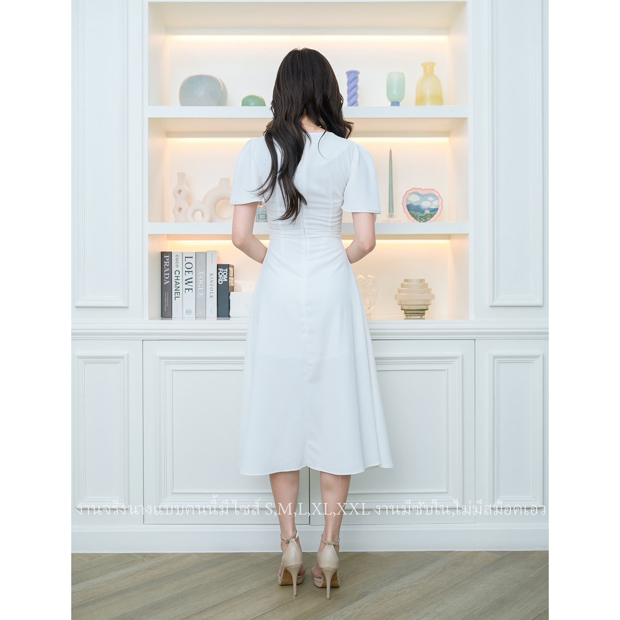 kudapy เดรสสั้นคอกลมสีชมพู/สีขาว/สีเขียวมิ้น แขนสั้นระบาย กระโปรงคลุมเข่า แนวเรียบหรู ชุดไปงานแต่ง