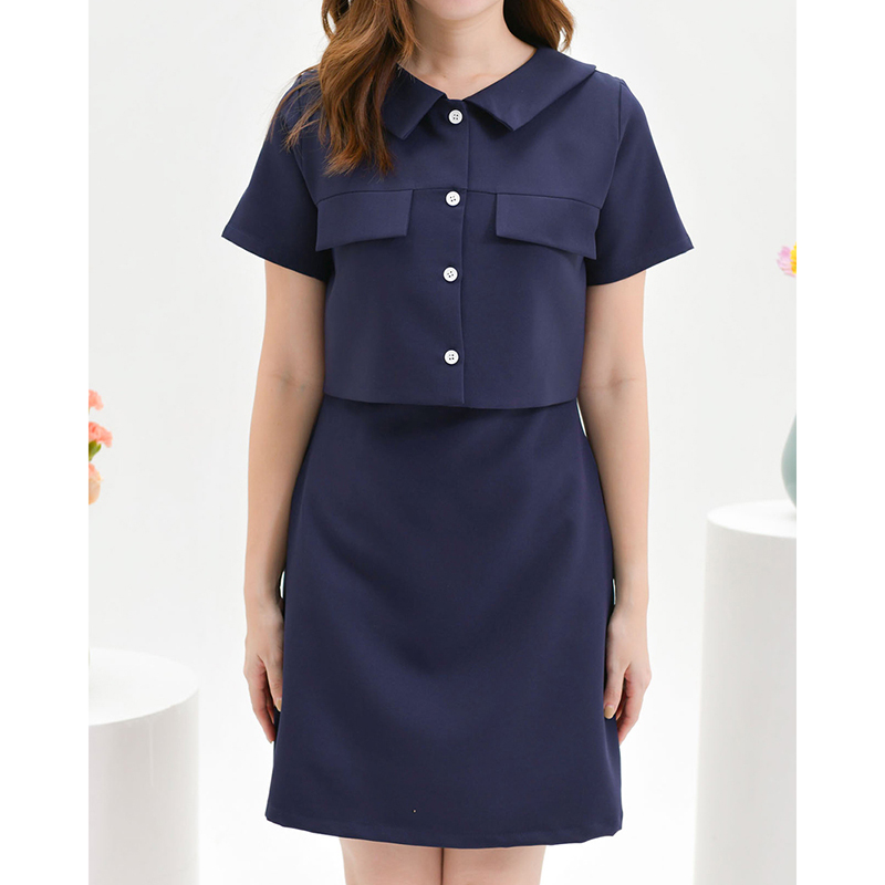 kudapy kudapy kudapy เดรสสั้นสีเทาเข้ม/สีเขียวทหาร/สีกรม คอปก คัทติ้งตัดต่อช่วงอก เพิ่มดีเทลปากกระเป๋าเก๋ๆ ดีไซน์น่ารัก กระดุมอกแกะได้จริง เพิ่มความชิคๆเก๋ๆ ใส่สวยปัง