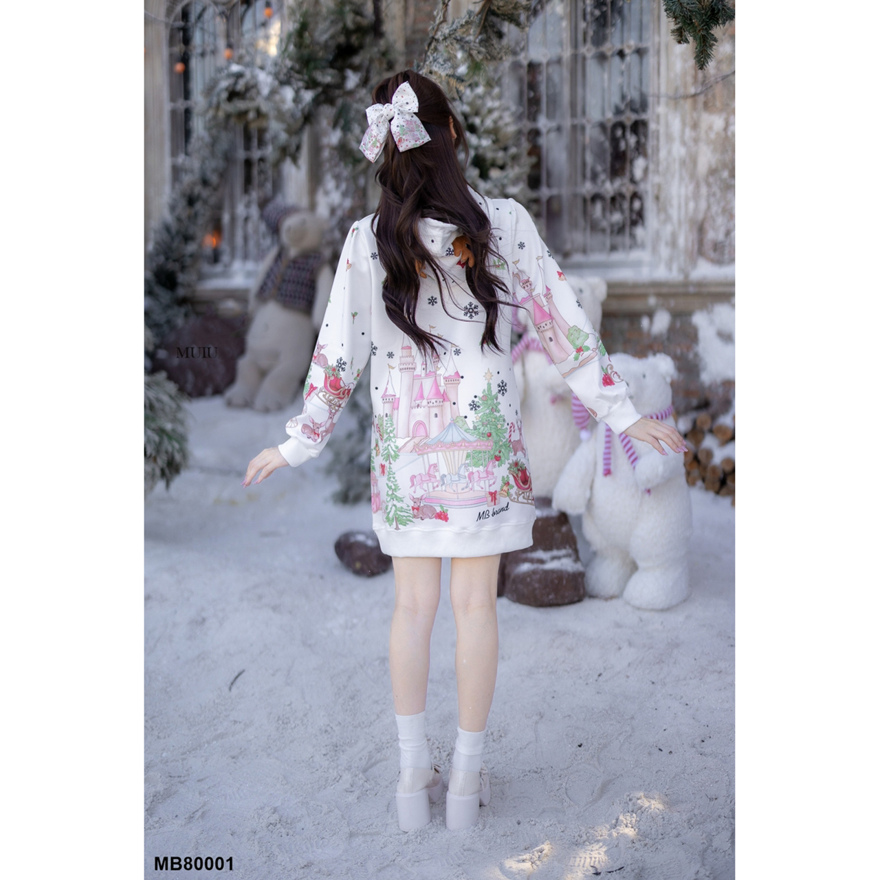 kudapy เสื้อแขนยาวมีฮู้ด collection คริสต์มาส สีแดง/สีดำ/สีขาว