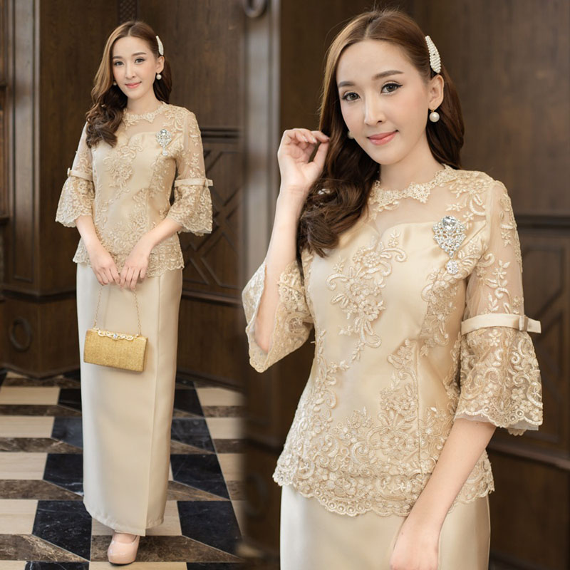 kudapy ชุดเซ็ทเสื้อ+กระโปรงพับทบหน้า งานผ้าไหมอิตาลีเนื้อผ้ามันเงา (มีซับในช่วงลูกไม้ป้องกันการระคายเคือง)