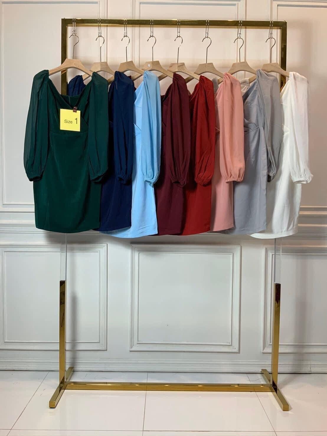 kudapy เดรสสั้นป้ายอก สีแดงเลือดหมู ,กรมท่า ,ขาว ,โอวัลติน เดรสแขนยาวชีฟองดึงยางหัวแขน ผ้าฮานาโกะ