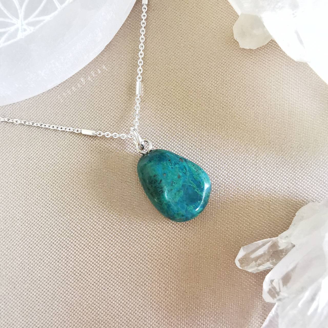 สร้อยคอเงินจี้หินคริสโซโคล่า Chrysocolla