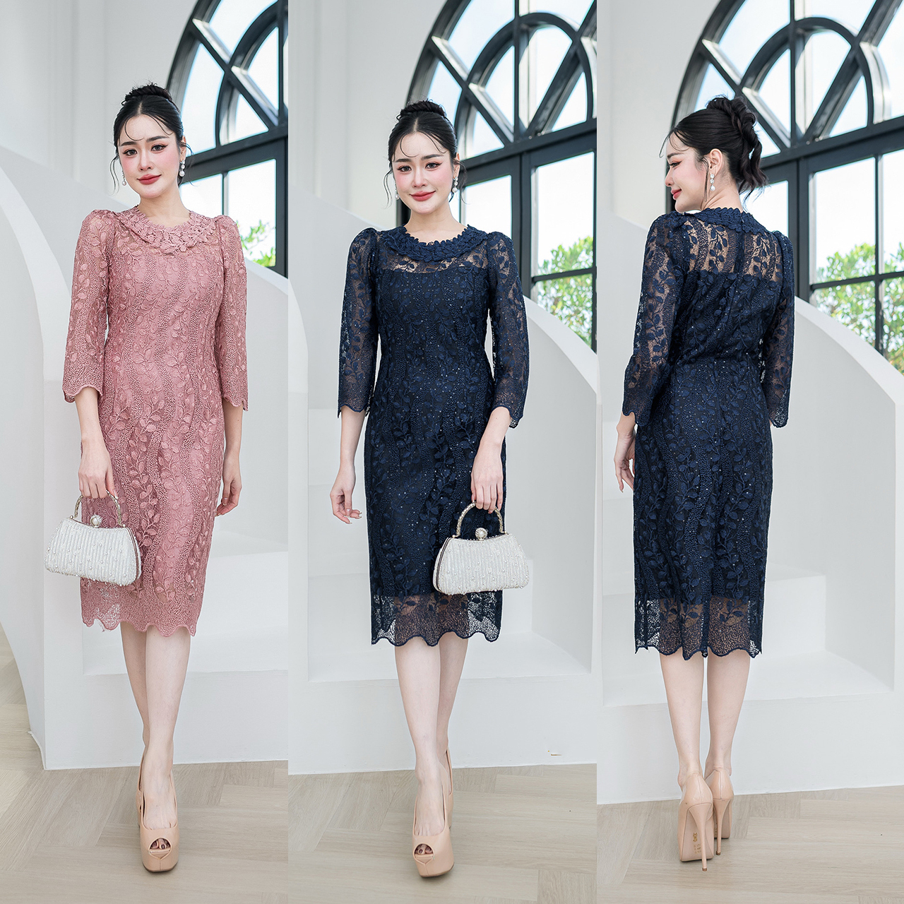 kudapy เดรสลูกไม้เลื่อมพรีเมี่ยมใบไม้ ลายใบไม้เถาวัล งานพรีเมี่ยม ทรงสวยใส่เข้ารูปเข้าทรง