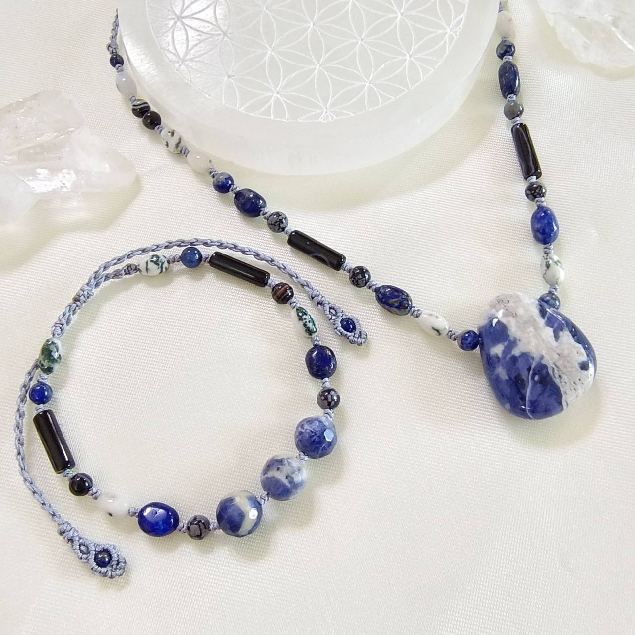 ชุดสร้อยคอหินโซดาไลท์+มอสอาเกต+ลาพิสลาซูลี Sodalite+MossAgate+LapisLazuli