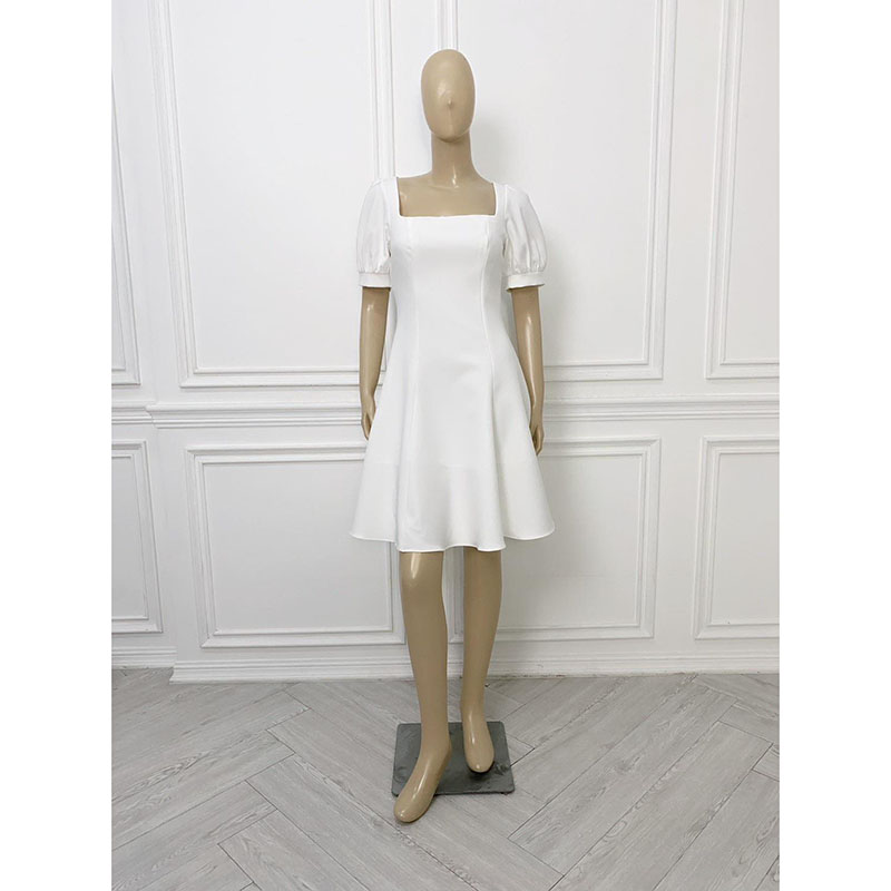 kudapy เดรสสั้นสีขาว/สีชมพู แขนตุ๊กตา กระโปรงทรงบาน ลุคสวยหวาน เรียบหรูดูดี ใส่ออกงาน ชุดไปงานแต่งกลางวัน/กลางคืน