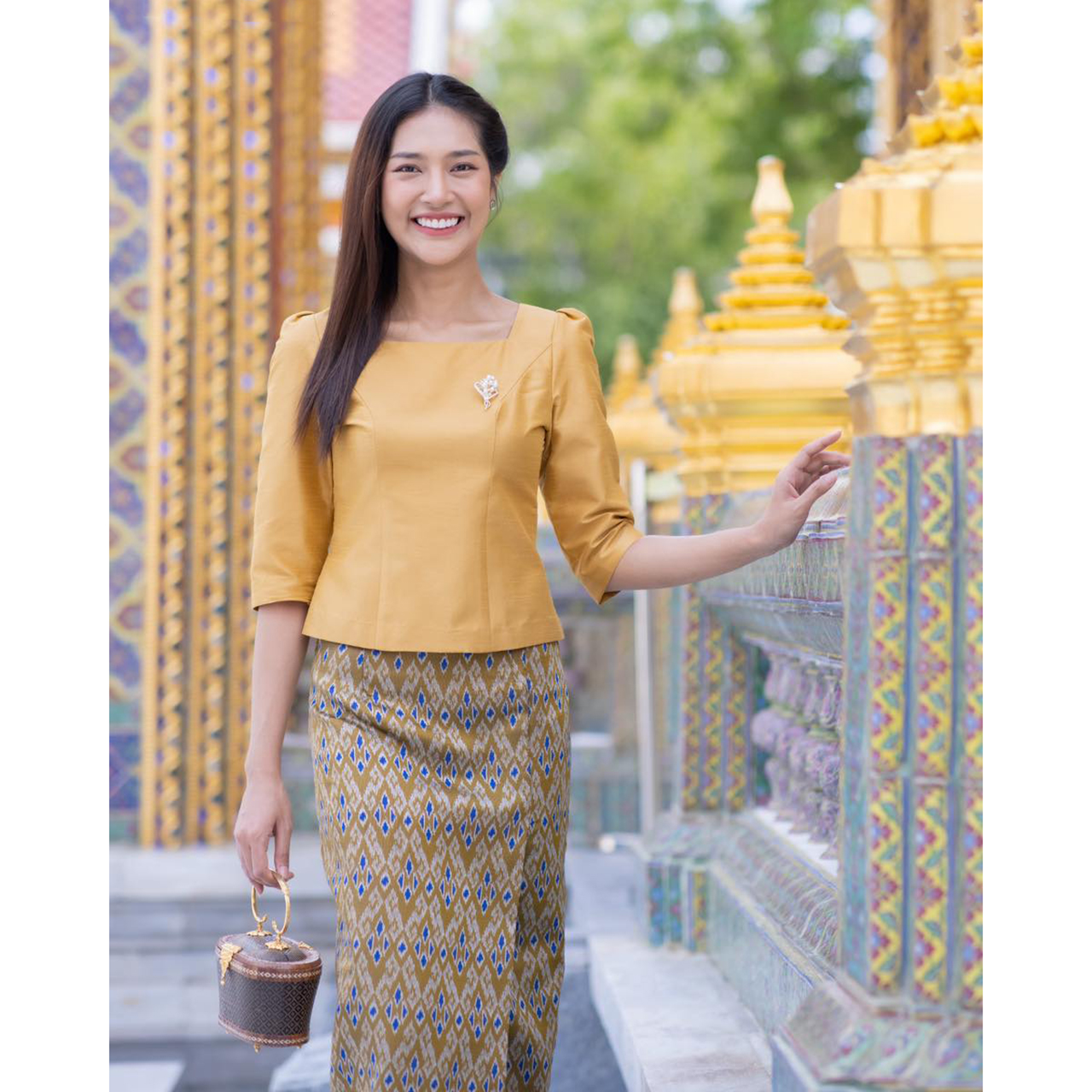 kudapy ชุดเซ็ทผ้าถุง+เสื้อ ผ้าไหมแพรทิพย์ ชุดไทยทรงสุภาพ