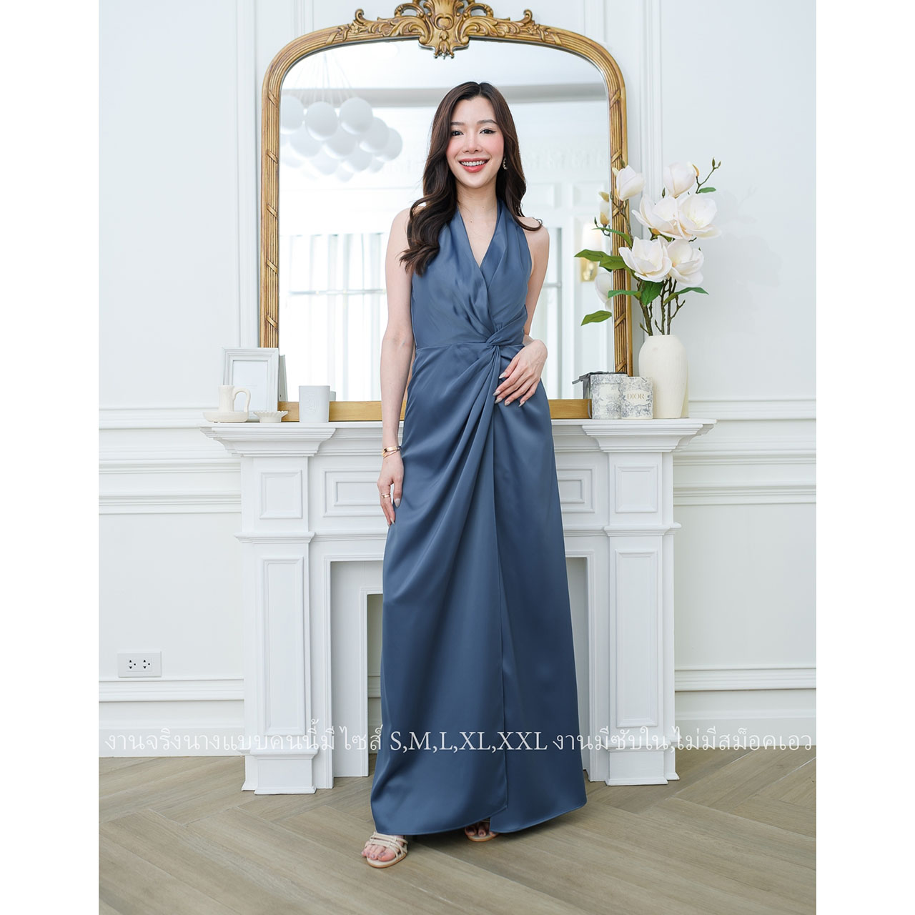 kudapy ชุดราตรียาวแต่งมัดเอวงานพรีเมี่ยมผ้าเครปซาติน ซับในตามสี งานซิปหลัง