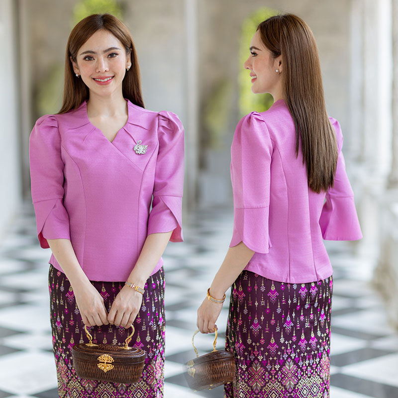 kudapy เสื้อออกงานสีขาว/สีม่วง/สีน้ำตาลอ่อน/สีดำ งานผ้าไหมฝรั่งเศสสีพื้น อัดกาวให้ทั้งตัว ทรงสวยตามแบบ การตัดเย็บเนียบ ทรงสวย ใส่สวยทุกรูปร่าง