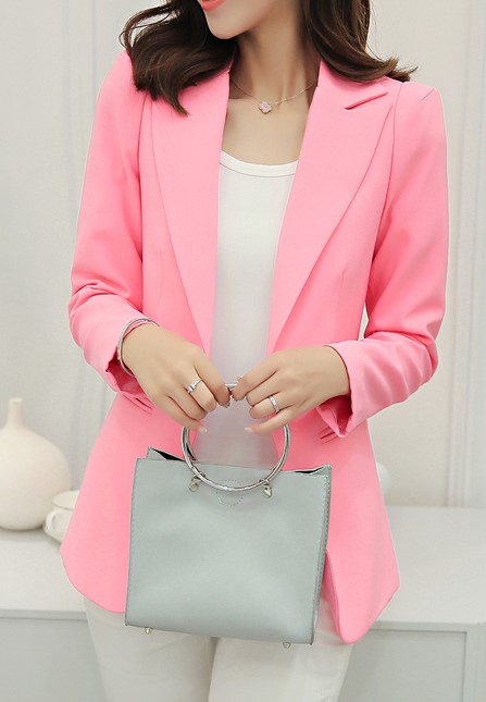 เสื้อสูทผู้หญิงแขนยาวสีชมพูพาสเทลสวยหวาน S