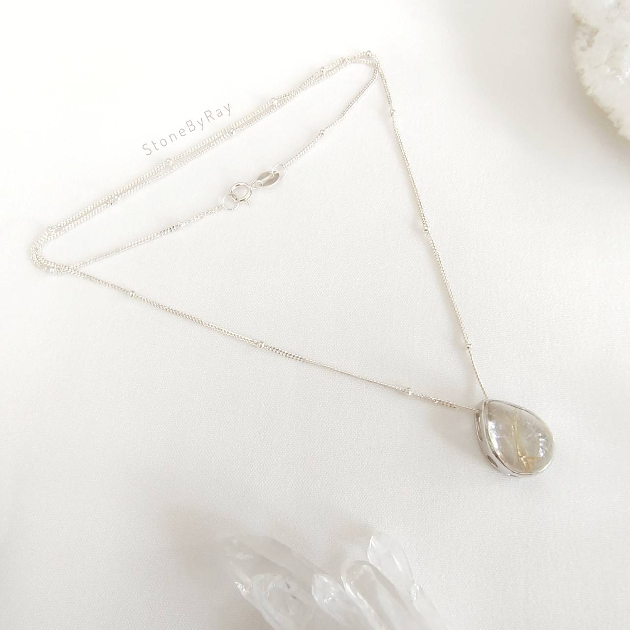 สร้อยคอเงินจี้หินไหมทอง Rutilated Quartz