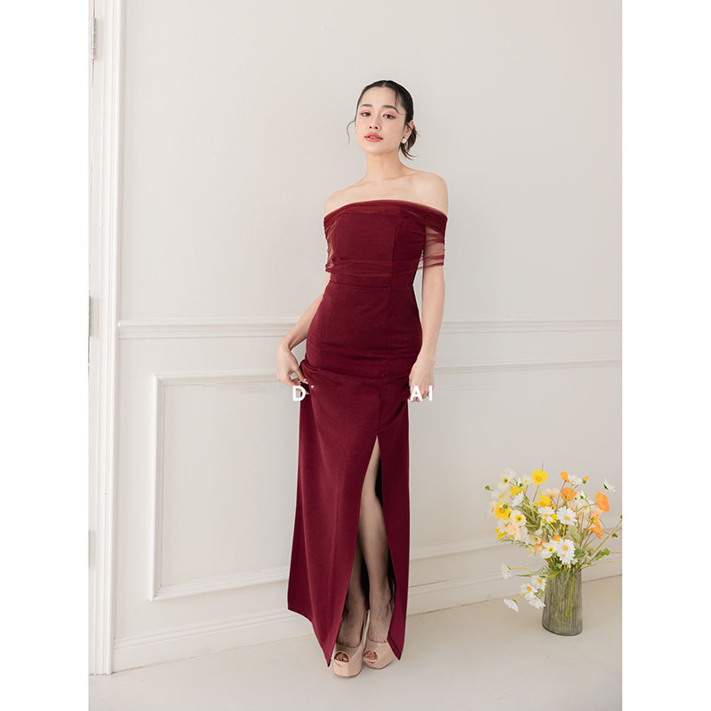 kudapy เดรสยาวสีแดง/สีโอวัลติน แขนกุด จะใส่เปิดไหล่ก็สวย ใส่เป็นแก๊งเพื่อนเจ้าสาว หรือใส่ออกงานก็เริ่ดหมด