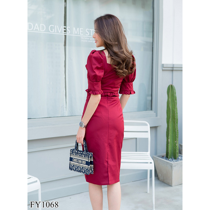 kudapy เซ็ทเสื้อระบายตุ๊กตา+กระโปรงเข้ารูปสีชมพู/สีแดง สวยดูดีใส่สบายตัว