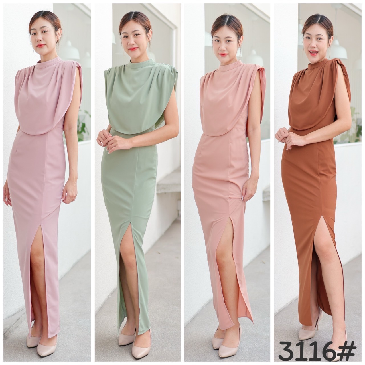 kudapy ชุดราตรีออกงาน สายเดี่ยวเข้ารูป ส่เสื้อคลุมชายโค้ง เนื้อผ้าชีฟองหนา